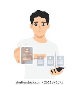 Man Interacting with Digital Interface. Flat Vector character illustration