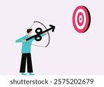A man with interest rate arrow and bow trying to achieve goal illustration