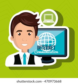 man internet connected global vector illustration eps 10