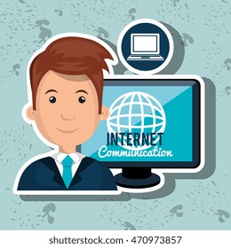man internet connected global vector illustration eps 10