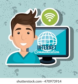 man internet connected global vector illustration eps 10