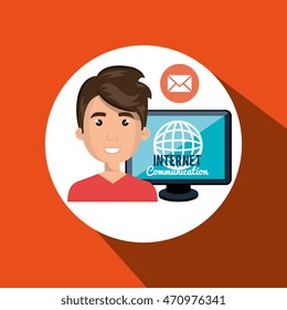 man internet connected global vector illustration eps 10