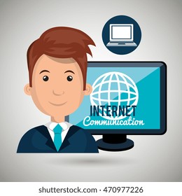 man internet connected global vector illustration eps 10