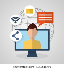 man internet device technology dialog chat social media