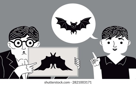 man interpreting a bat in a rorschach inkblot test