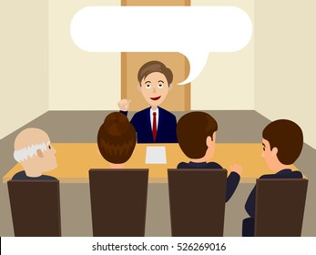 Man At The Interview For Job. Cartoon Hand Drawn Colorful Vector Illustration