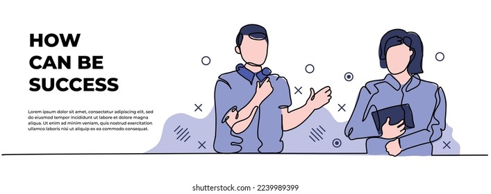 Man interviewing a woman vector illustration. Modern flat in continuous line style.