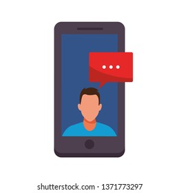 man into a cellphone with speech bubble