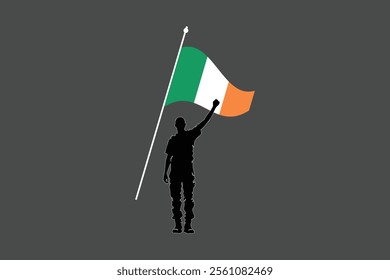 A Man with Ireland flag, Flag of Ireland national country symbol illustration Vector, Rectangle Ireland flag illustration, Flat vector illustration
