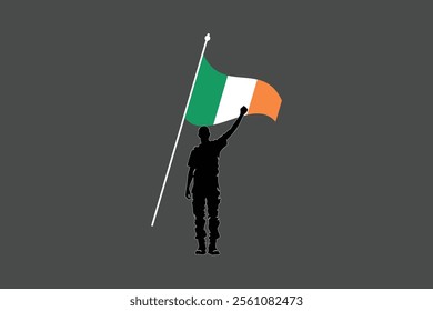 A Man with Ireland flag, Flag of Ireland national country symbol illustration Vector, Rectangle Ireland flag illustration, Flat vector illustration
