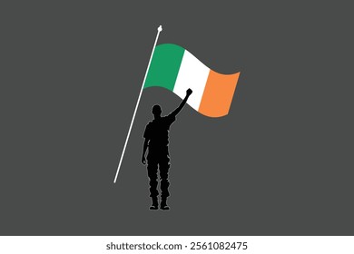 A Man with Ireland flag, Flag of Ireland national country symbol illustration Vector, Rectangle Ireland flag illustration, Flat vector illustration
