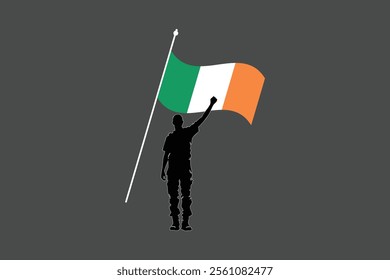 A Man with Ireland flag, Flag of Ireland national country symbol illustration Vector, Rectangle Ireland flag illustration, Flat vector illustration
