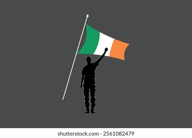 A Man with Ireland flag, Flag of Ireland national country symbol illustration Vector, Rectangle Ireland flag illustration, Flat vector illustration
