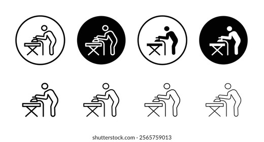 Man iron clothes icon Black and white outline vector