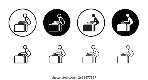 Man iron clothes icon Isolated flat vector in outline