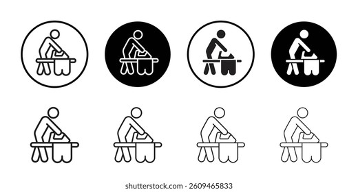 Man iron clothes icon Line Art Logo set