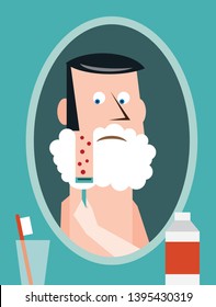 Man with irritation of skin and shaving rash or burn