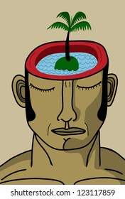 man with island and palm in mind