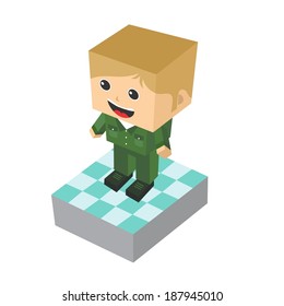 man isometric block cartoon character