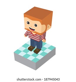 man isometric block cartoon character
