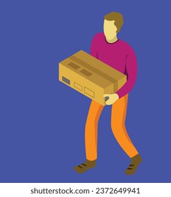 man with isometric box test vector design illustration
