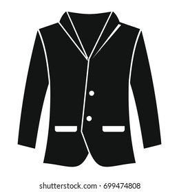 Man jacket in black simple silhouette style icons vector illustration for design and web isolated on white background. Man jacket object for labels and logo