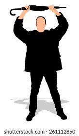 Man in jacket holding umbrella, vector