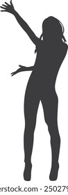 Hombre en chaqueta apuntando hacia arriba silueta de Vector