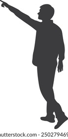 man in jacket pointing up vector silhouette