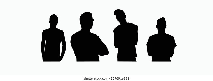 Man in jacket standing with hand in his pocket, side view, isolated vector silhouette.Set of people silhouettes.people, men and women, set, isolated, vector