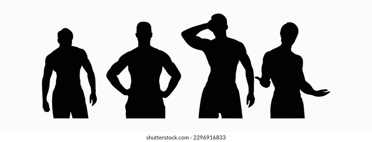 Hombre con chaqueta parado con la mano en el bolsillo, vista lateral, silueta vectorial aislada.Conjunto de siluetas de personas.personas, hombres y mujeres, ambientadas, aisladas, vectoriales