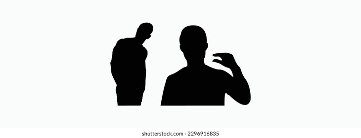 Hombre con chaqueta parado con la mano en el bolsillo, vista lateral, silueta vectorial aislada.Conjunto de siluetas de personas.personas, hombres y mujeres, ambientadas, aisladas, vectoriales