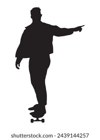 Mann in Jacke mit der Hand in der Tasche stehend, Seitenansicht, isolierte Vektor-Silhouette