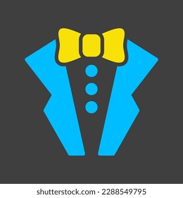 Man jacket. Tuxedo. Weddind suit with bow tie isolated glyph on dark background icon. Vector illustration, romance elements. Sticker, patch, badge, card for marriage, valentine