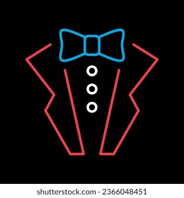 Man jacket. Tuxedo. Weddind suit with bow tie isolated on black background icon. Vector illustration, romance elements. Sticker, patch, badge, card for marriage, valentine