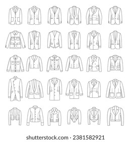 Chaquetas de hombre. Ropa de ultramar de mangas largas del capó con bolsillos recientes chaquetas vectoriales de estilo lineal para proyectos de diseño textil