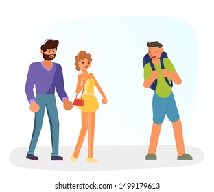 Man is jealous and angry because another man staring at his girlfriend. Flat Art Vector illustration