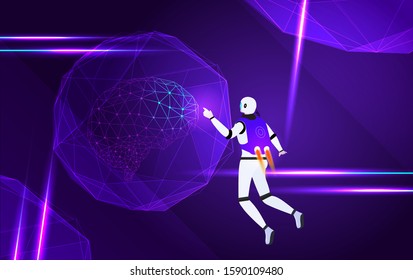Man with jet in futuristic space touch button
Development of the business industry in the modern world and analysis of robotic programs in innovative projects
Future technologies. Vector Illustration.