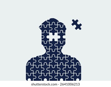 Man jigsaw puzzle one piece missing illustration