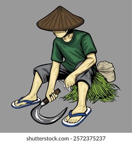 a man with a job as a cattle grazer, character is drawn in full vector so it can be enlarged or printed as needed without reducing the quality and can be changed to the color according to taste.