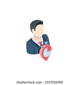 Man job time, label. Vector 3d isometric, color web icon, new flat style. Creative illustration design, idea for infographics.