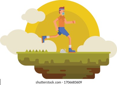 A man is jogging alone in the morning