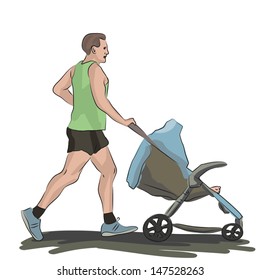 man jogging with baby stroller