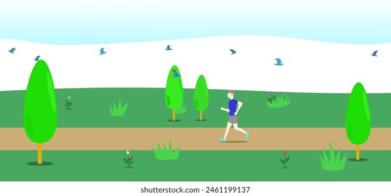 a man is jogging in a beautiful park during the day vector design.