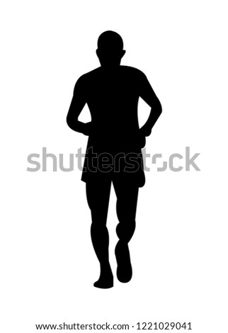 Man jogging black silhouette, isolated on white background