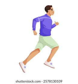 Man jogging in casual athletic outfit on white background. Vector illustration