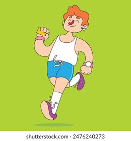 a man is jogging cheerfully while listening to songs with ear pods in his ears.