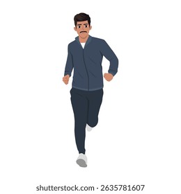 Man Jogging for Fitness in Casual Sportswear. Flat Vector character illustration