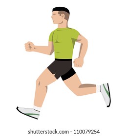 man jogging in green shirt and black shorts