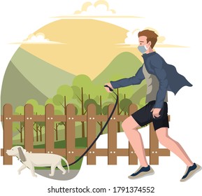 A man jogging outside with his dog illustration